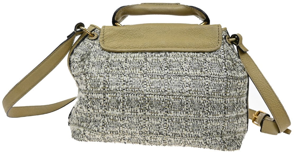 Chloé Chloe Elsie Shoulder Bag Tweed Leather Beige
