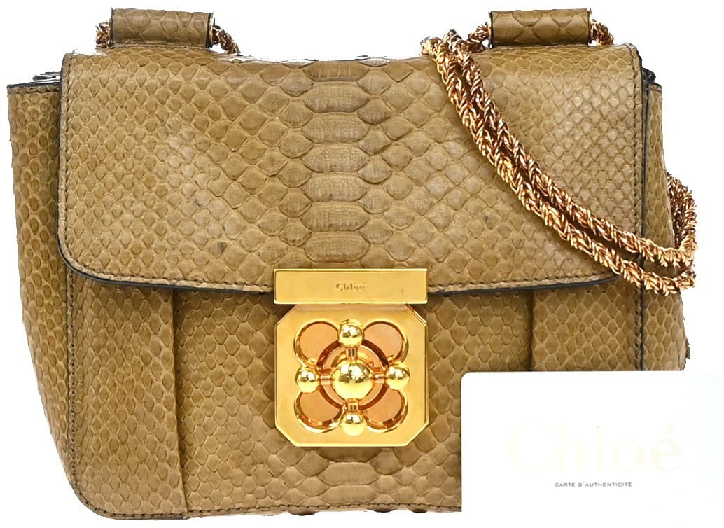 Chloé Chloe Elsie Chain Shoulder Bag Python Small Beige
