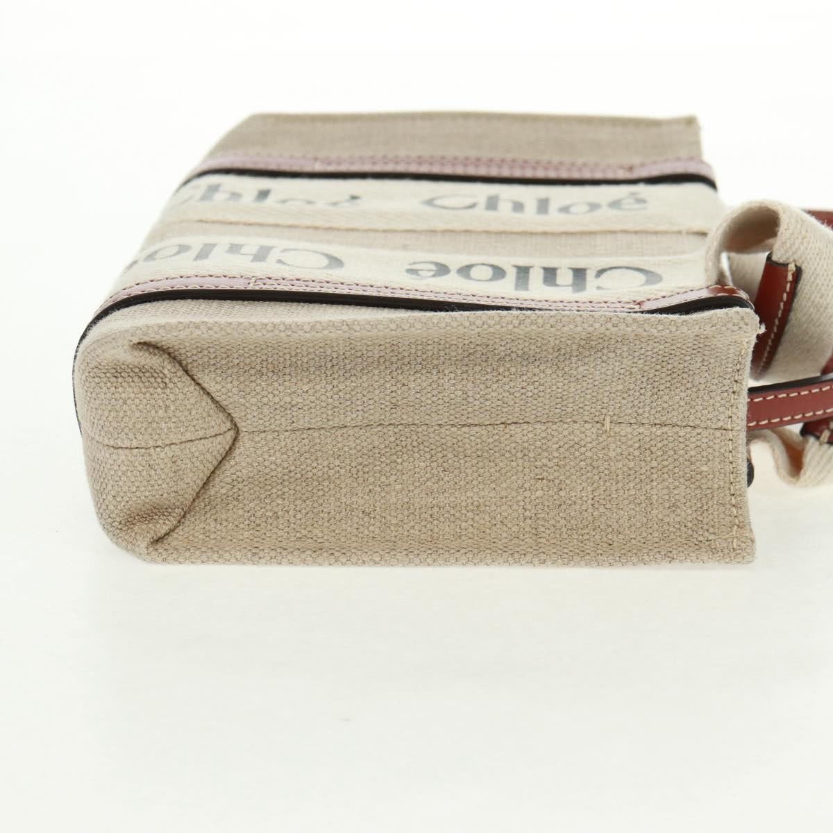 Chloé Chloe Woody Tote Canvas with Leather Small Beige