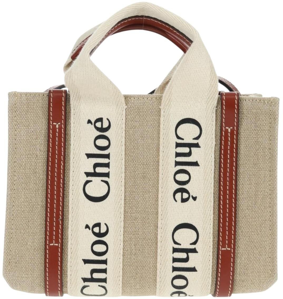 Chloé Chloe Woody Tote Canvas with Leather Small Beige