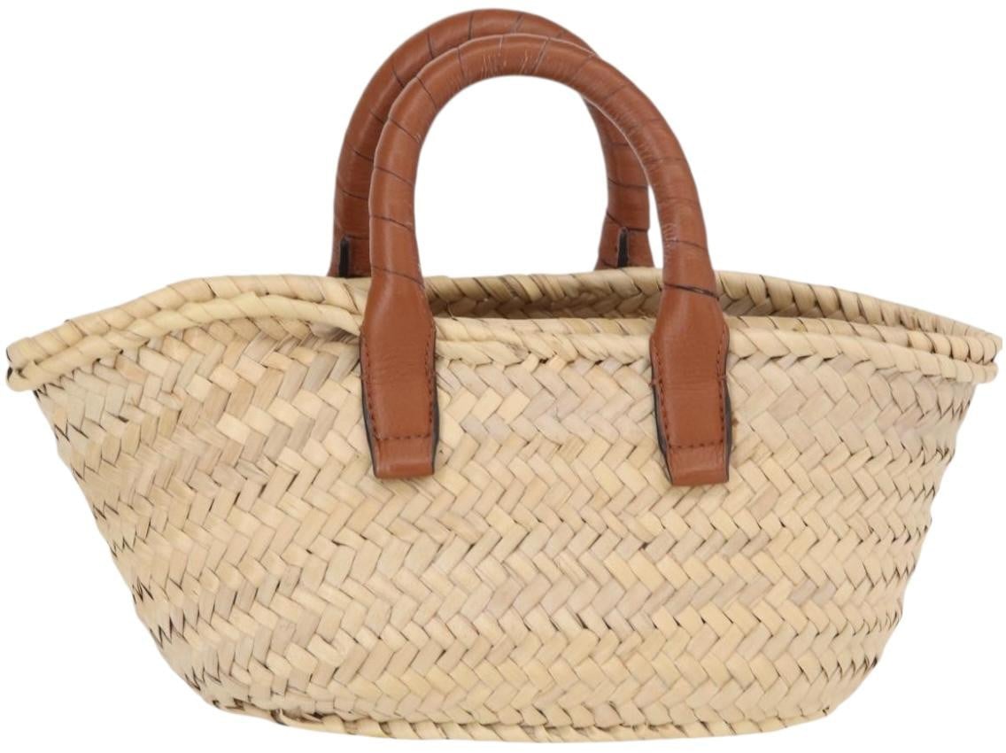 Chloé Chloe Marcie Basket Bag Raffia and Leather Mini Beige