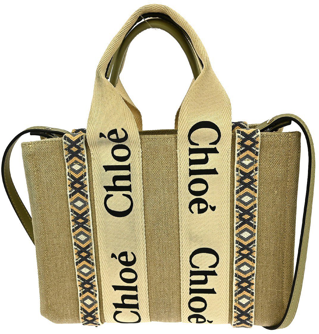 Chloé Chloe Woody Friendship Tote Canvas Small Beige