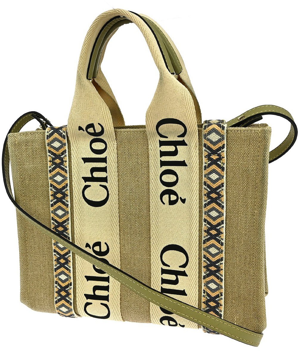 Chloé Chloe Woody Friendship Tote Canvas Small Beige