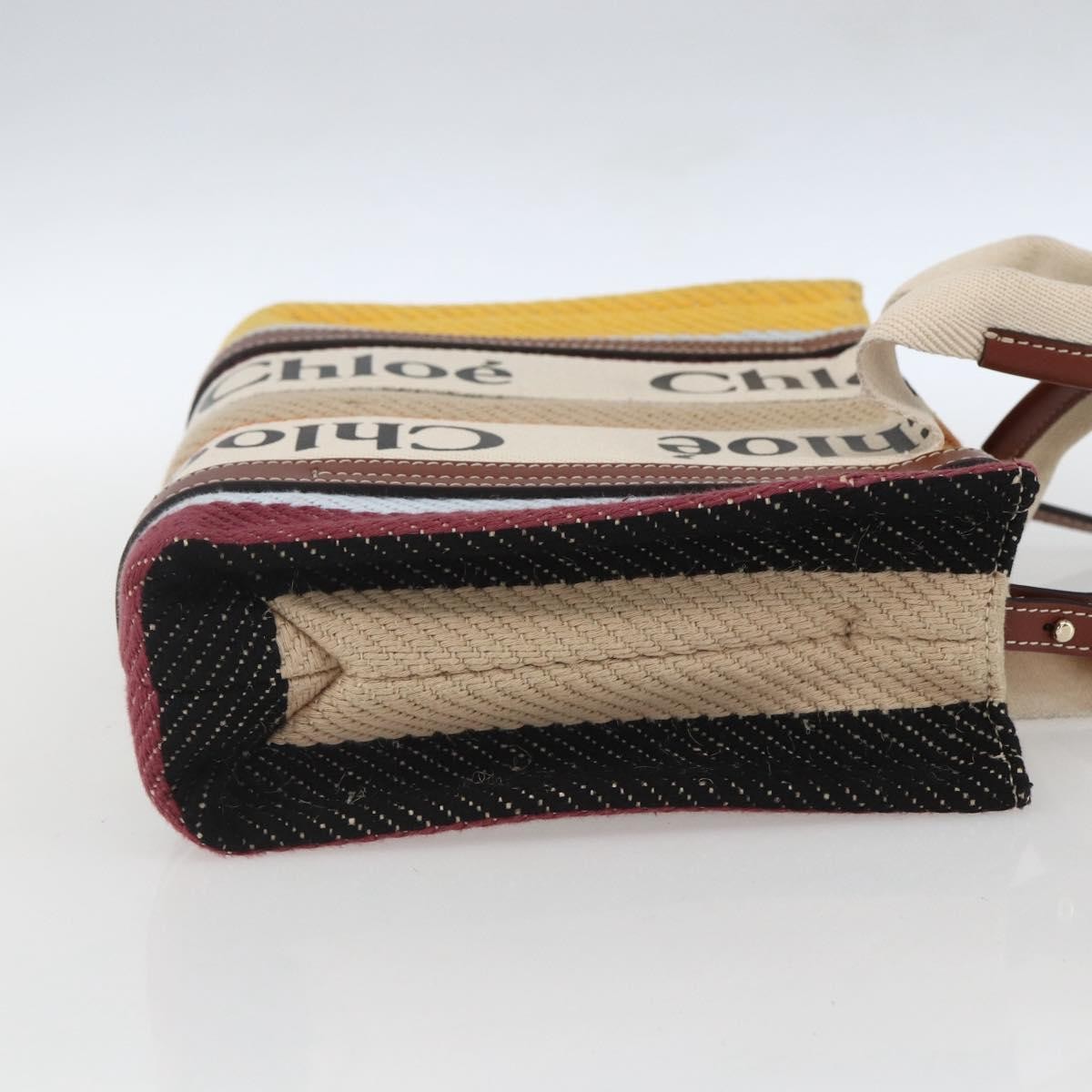 Chloé Chloe Woody Tote Striped Canvas with Leather Medium Divers