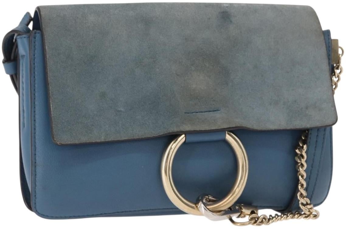 Chloé Chloe Faye Shoulder Bag Leather and Suede Small Blauw