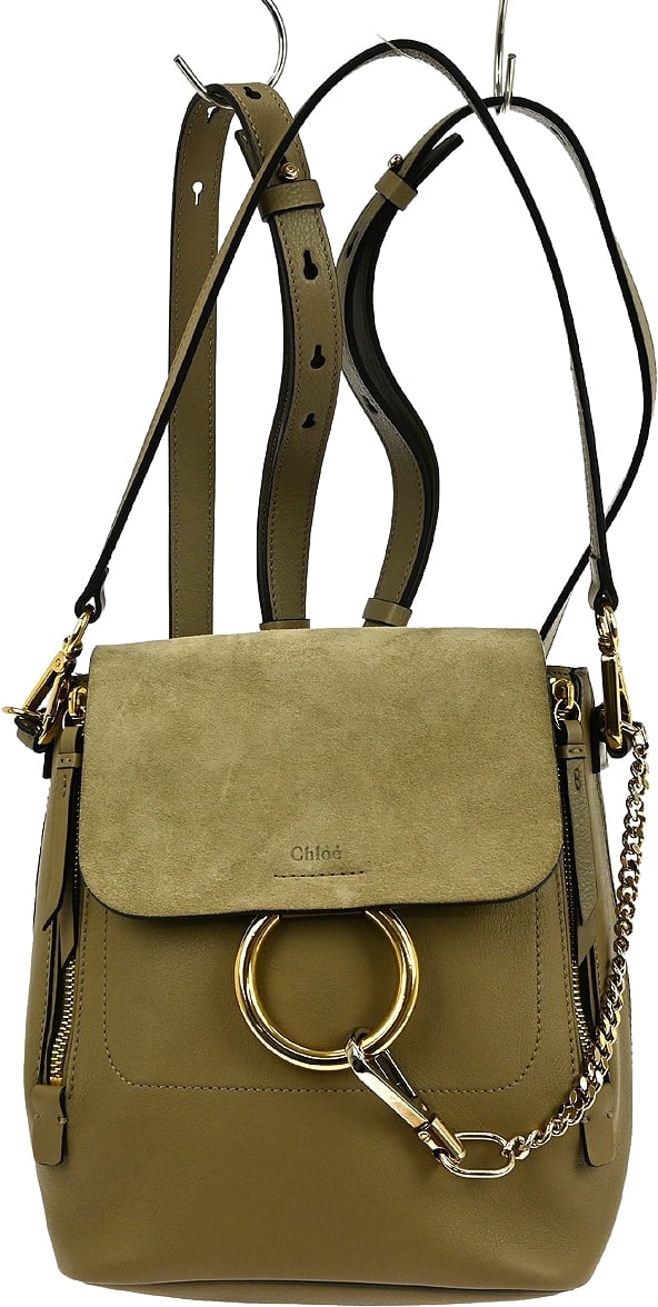 Chloé Chloe Faye Backpack Leather and Suede Mini Beige