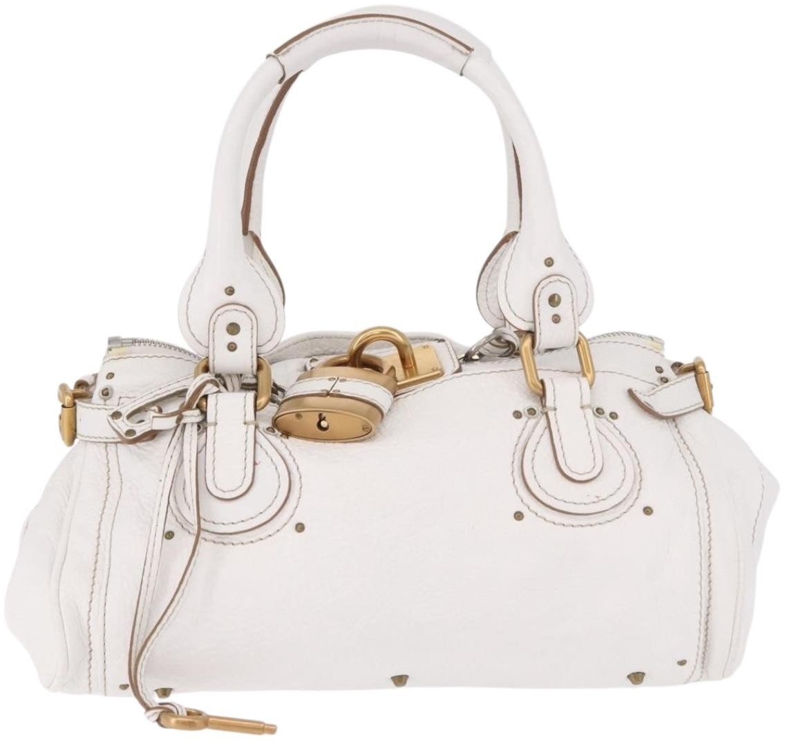 Chloé Chloe Paddington Lock Handbag Leather Medium Wit