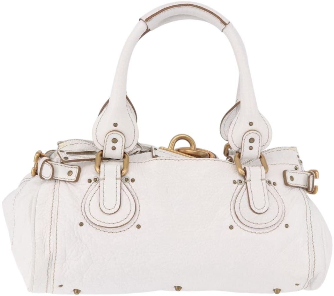 Chloé Chloe Paddington Lock Handbag Leather Medium Wit