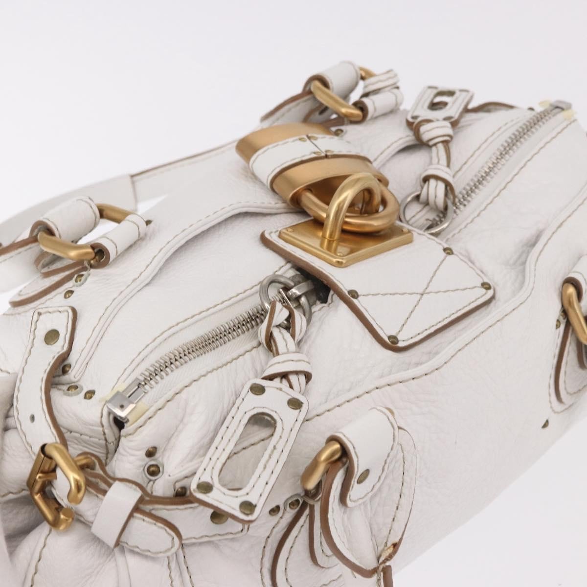 Chloé Chloe Paddington Lock Handbag Leather Medium Wit