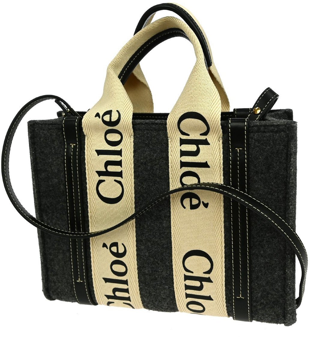 Chloé Chloe Woody Convertible Tote Recycled Felt with Leather and Canvas Grijs