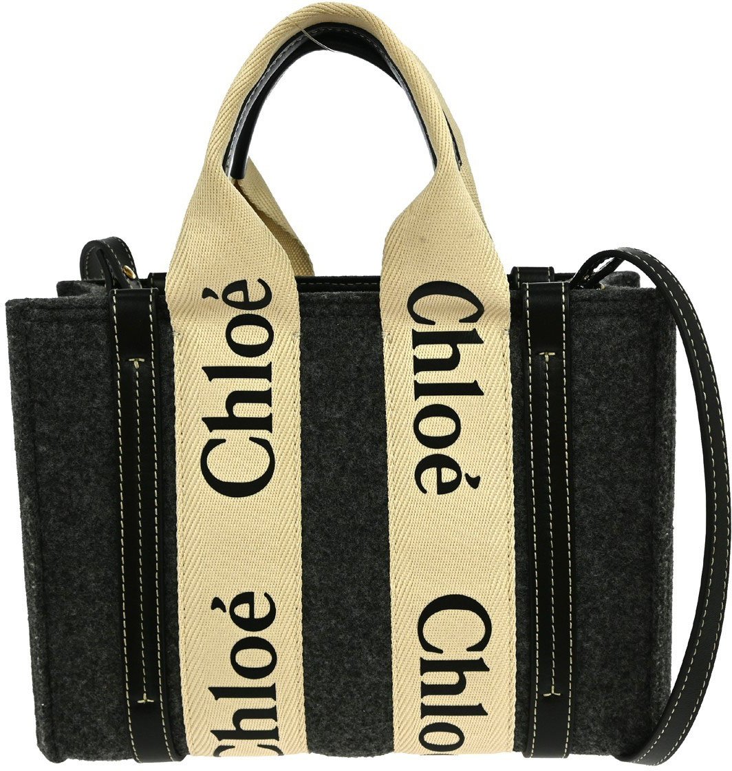 Chloé Chloe Woody Convertible Tote Recycled Felt with Leather and Canvas Grijs