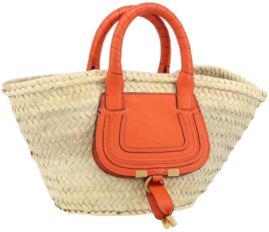 Chloé Chloe Marcie Basket Bag Raffia and Leather Medium Beige