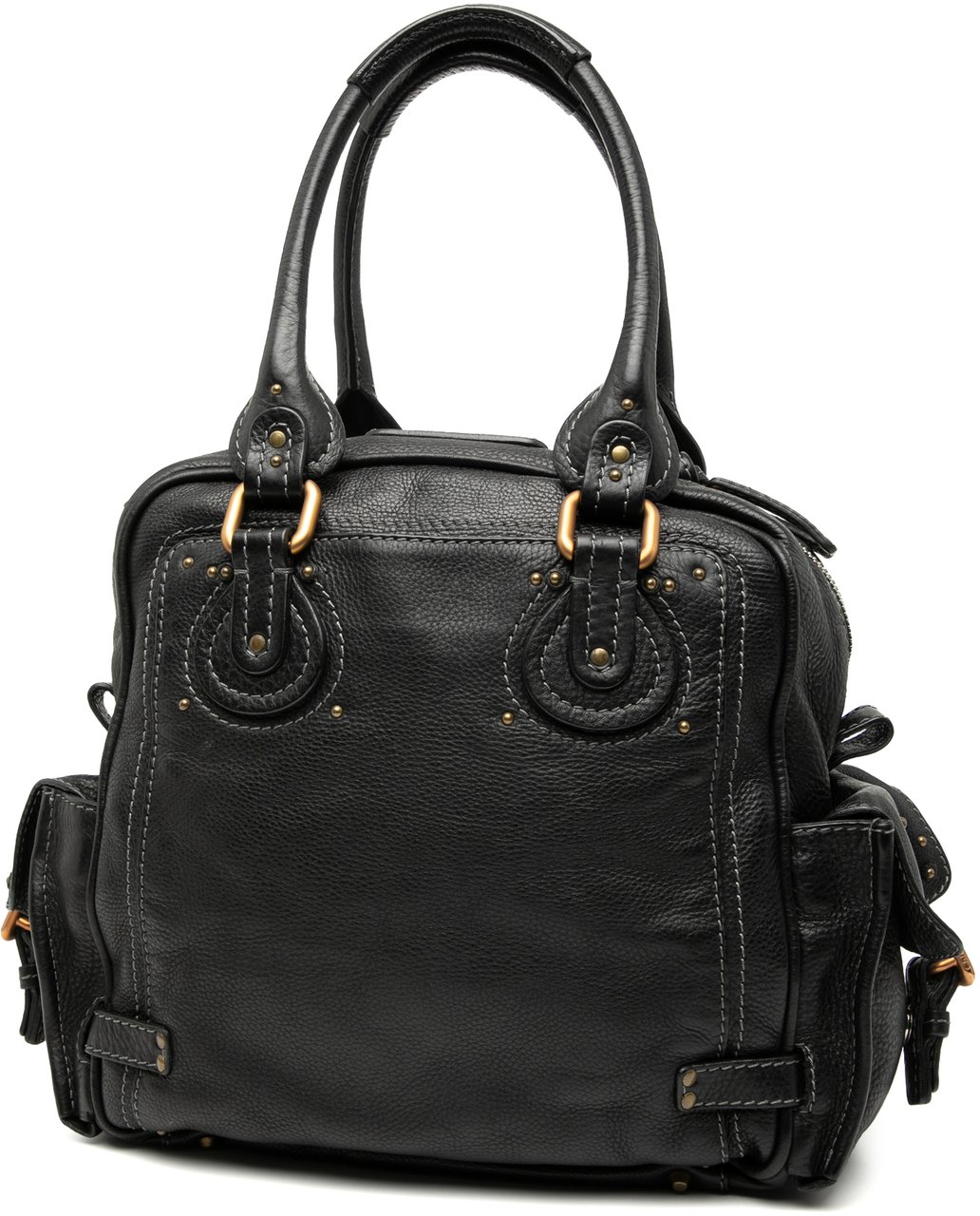 Chloé Large Grained Leather Paddington Handbag Zwart