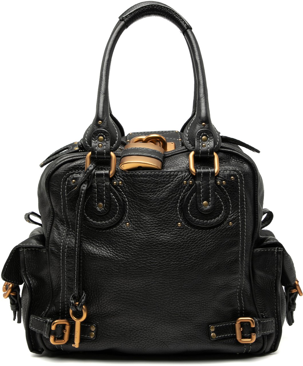 Chloé Large Grained Leather Paddington Handbag Zwart