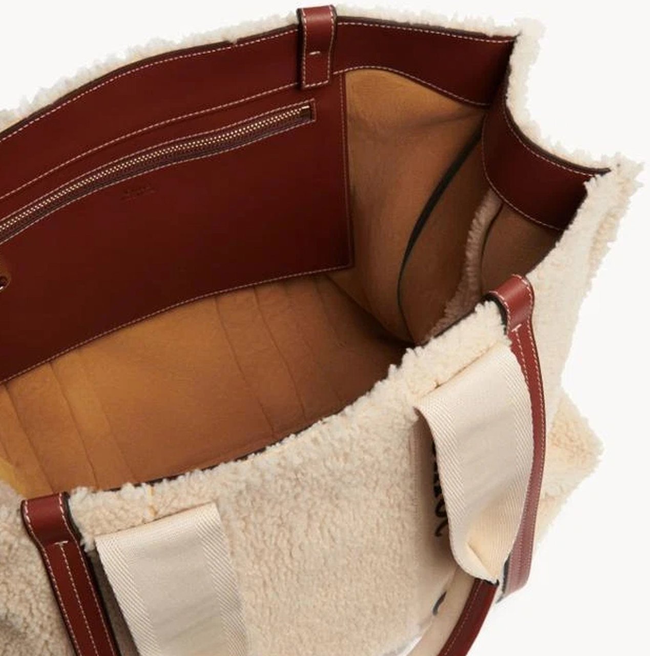 Chloé Chloé Woody Shearling Tote Bag Beige