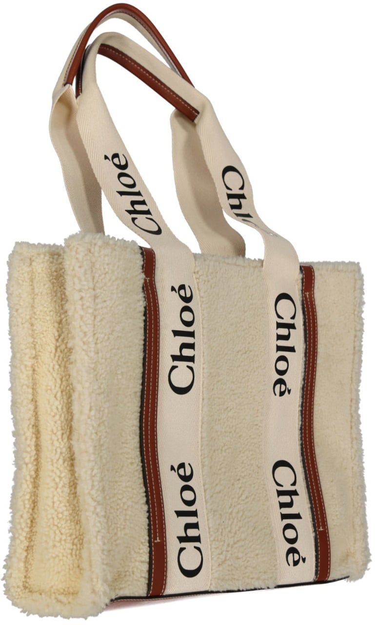 Chloé Chloé Woody Shearling Tote Bag Beige