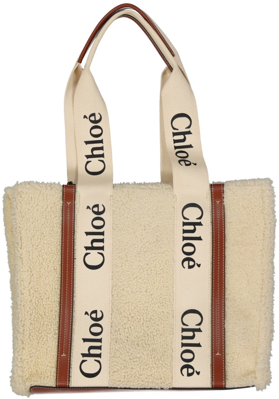 Chloé Chloé Woody Shearling Tote Bag Beige
