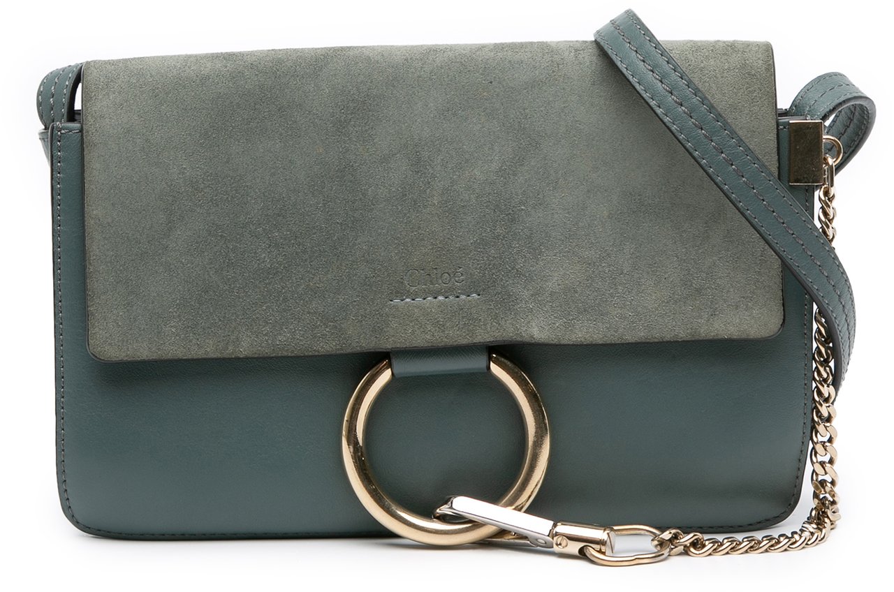 Chloé Small Suede and Calfskin Faye Crossbody Blauw