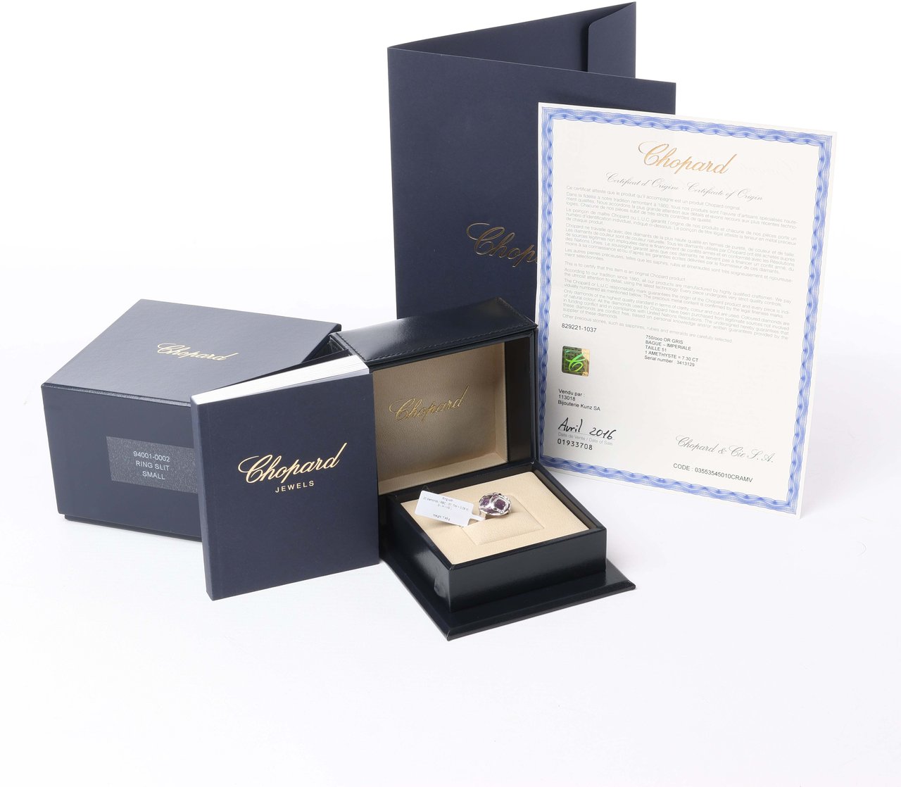 Chopard Chopard Imperiale Amethyst Diamond 18k White Gold Cocktail Ring, Size 51 EU Divers