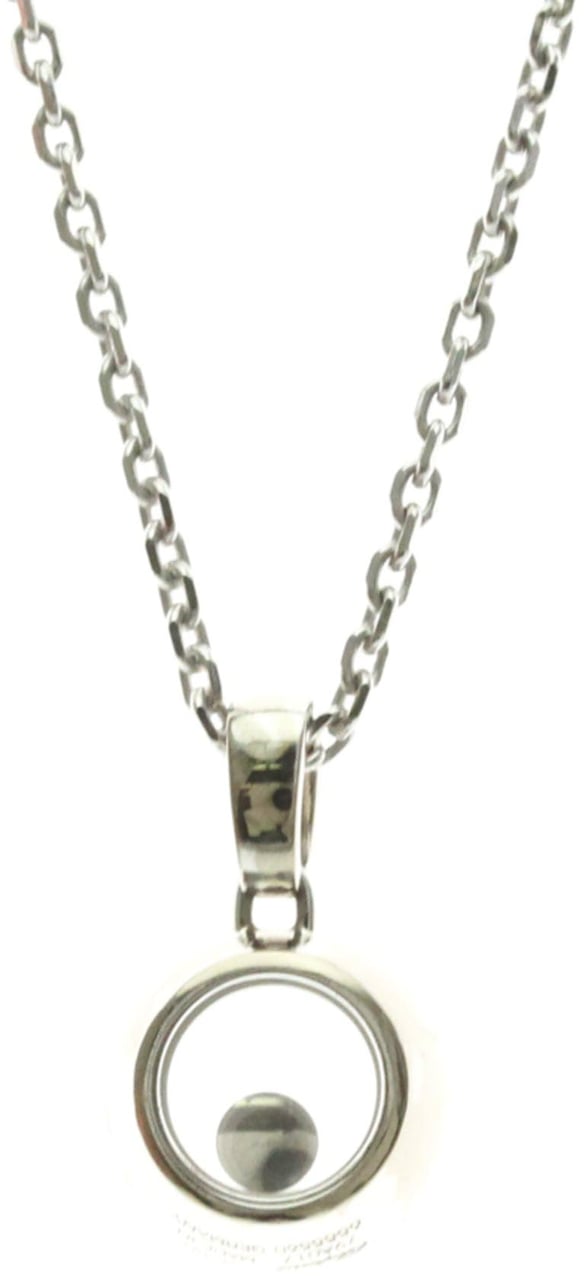 Chopard Happy Diamonds Round Pendant Necklace 18K White Gold with 1 Floating Diamond Zilver