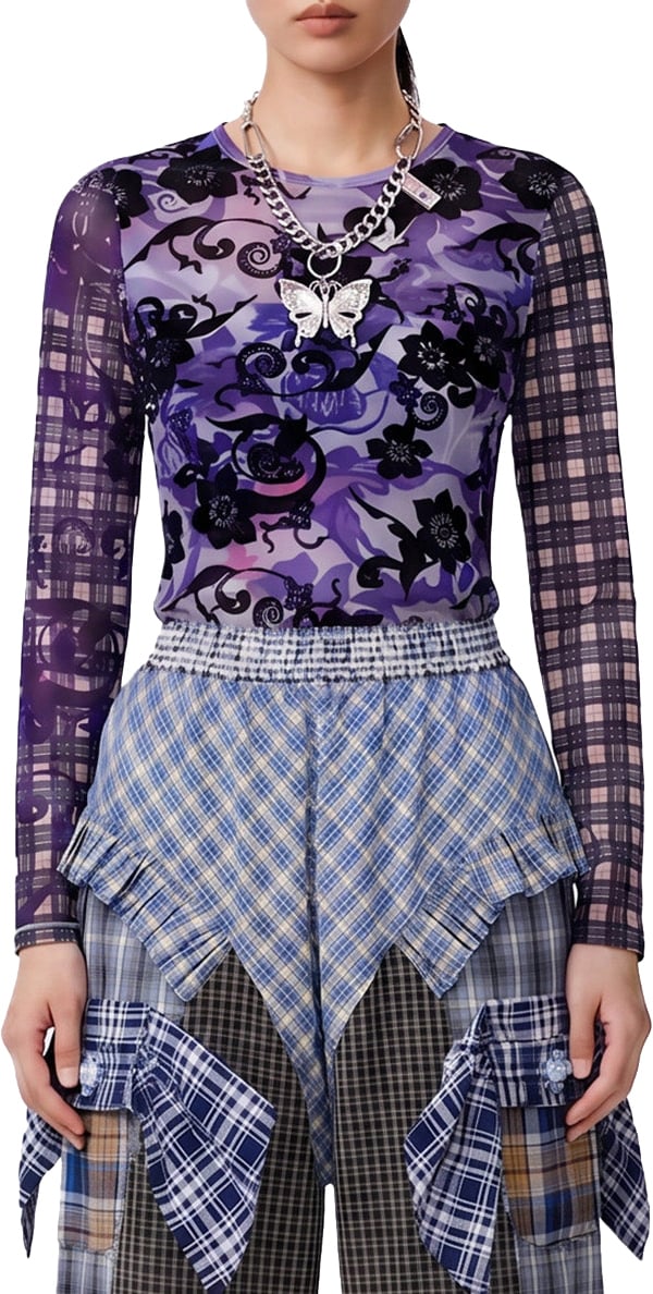 Chopova Lowena LOFT FLOCKED MESH LS TOP PURPLE Divers