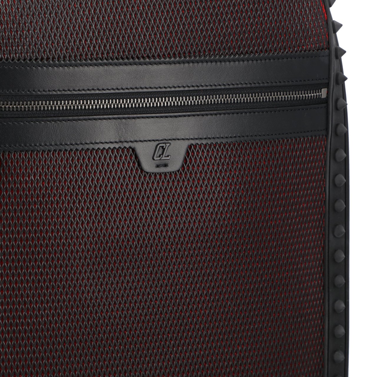 Christian Louboutin Iconic Black Mesh And Loubi Red Leather Backpack With Signature Spikes Zwart