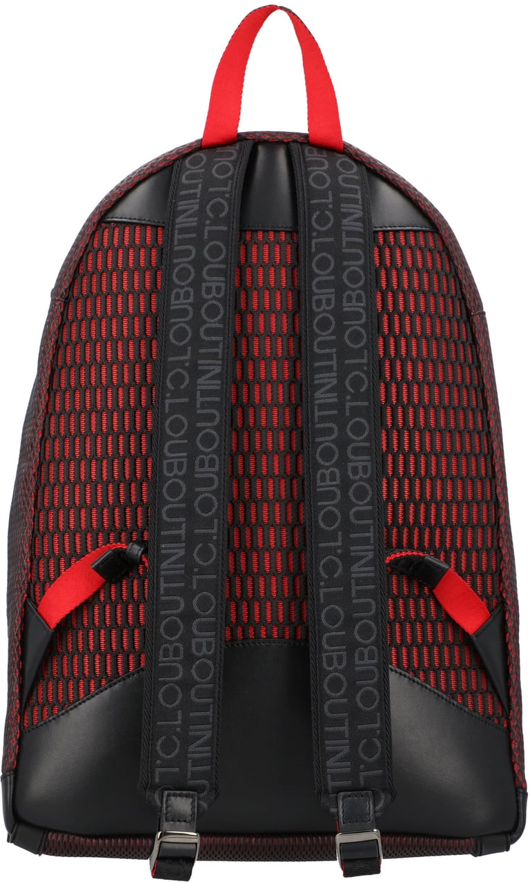 Christian Louboutin Iconic Black Mesh And Loubi Red Leather Backpack With Signature Spikes Zwart