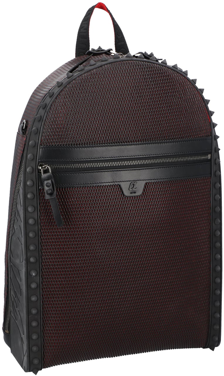 Christian Louboutin Iconic Black Mesh And Loubi Red Leather Backpack With Signature Spikes Zwart