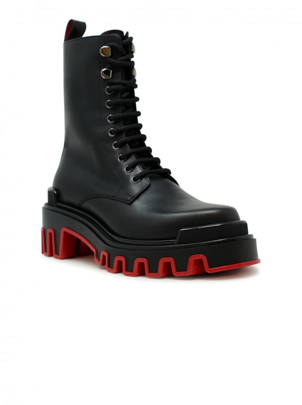 Christian Louboutin CHRISTIAN LOUBOUTIN 1250152 B439 BLACK CALF LEATHER DUNE TROTT ALTA FLAT LOW BOOTS Zwart