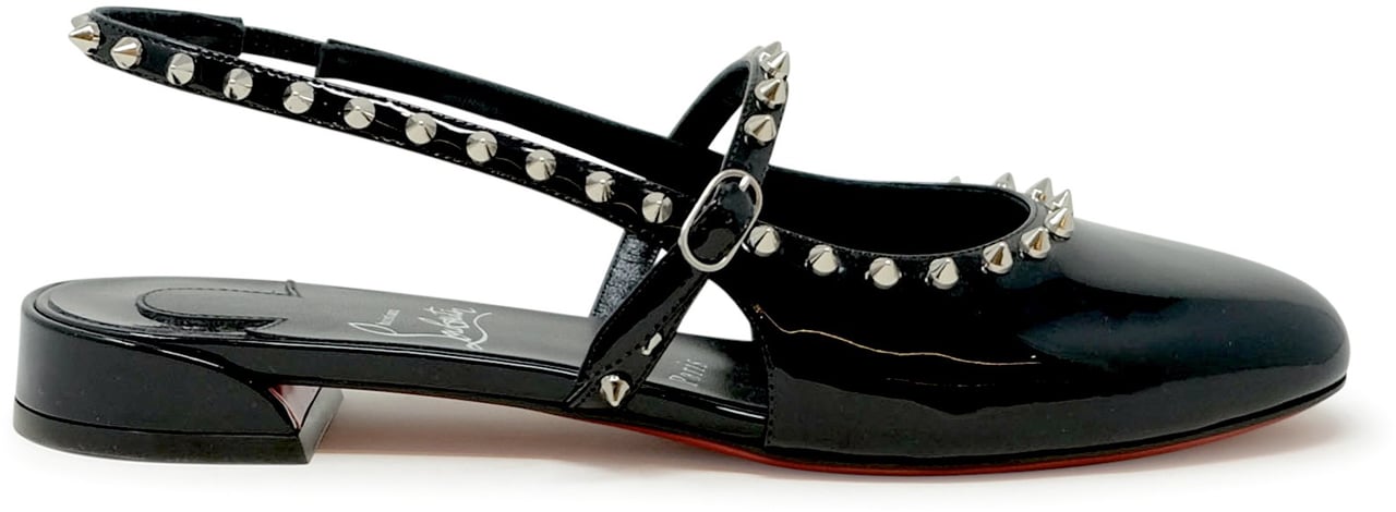 Christian Louboutin CHRISTIAN LOUBOUTIN 1250701 B439 BLACK PATENT LEATHER SWEET JANISPIKES FLAT BALLERINAS Zwart