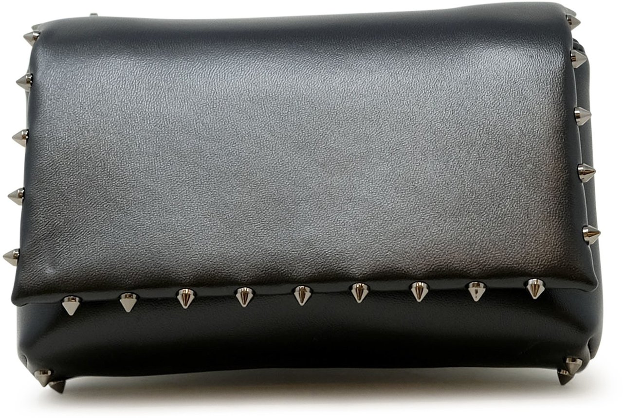 Christian Louboutin CHRISTIAN LOUBOUTIN 1255070 B078 BLACK SOFT NAPPA LEATHER SPIKY POUCH BAG Zwart