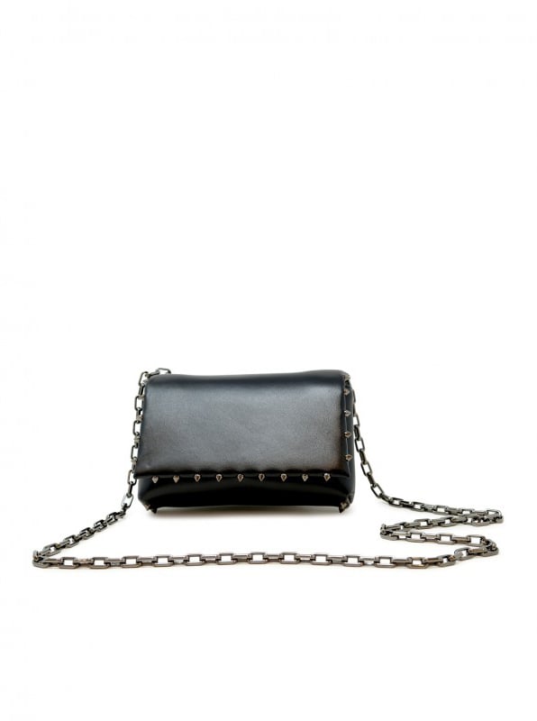 Christian Louboutin CHRISTIAN LOUBOUTIN 1255070 B078 BLACK SOFT NAPPA LEATHER SPIKY POUCH BAG Zwart