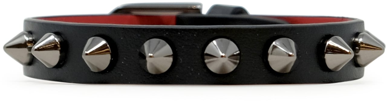 Christian Louboutin CHRISTIAN LOUBOUTIN 1255106 Q156 BLACK CALF PARIS LEATHER METAL SPIKES CABATA BRACELET Zwart