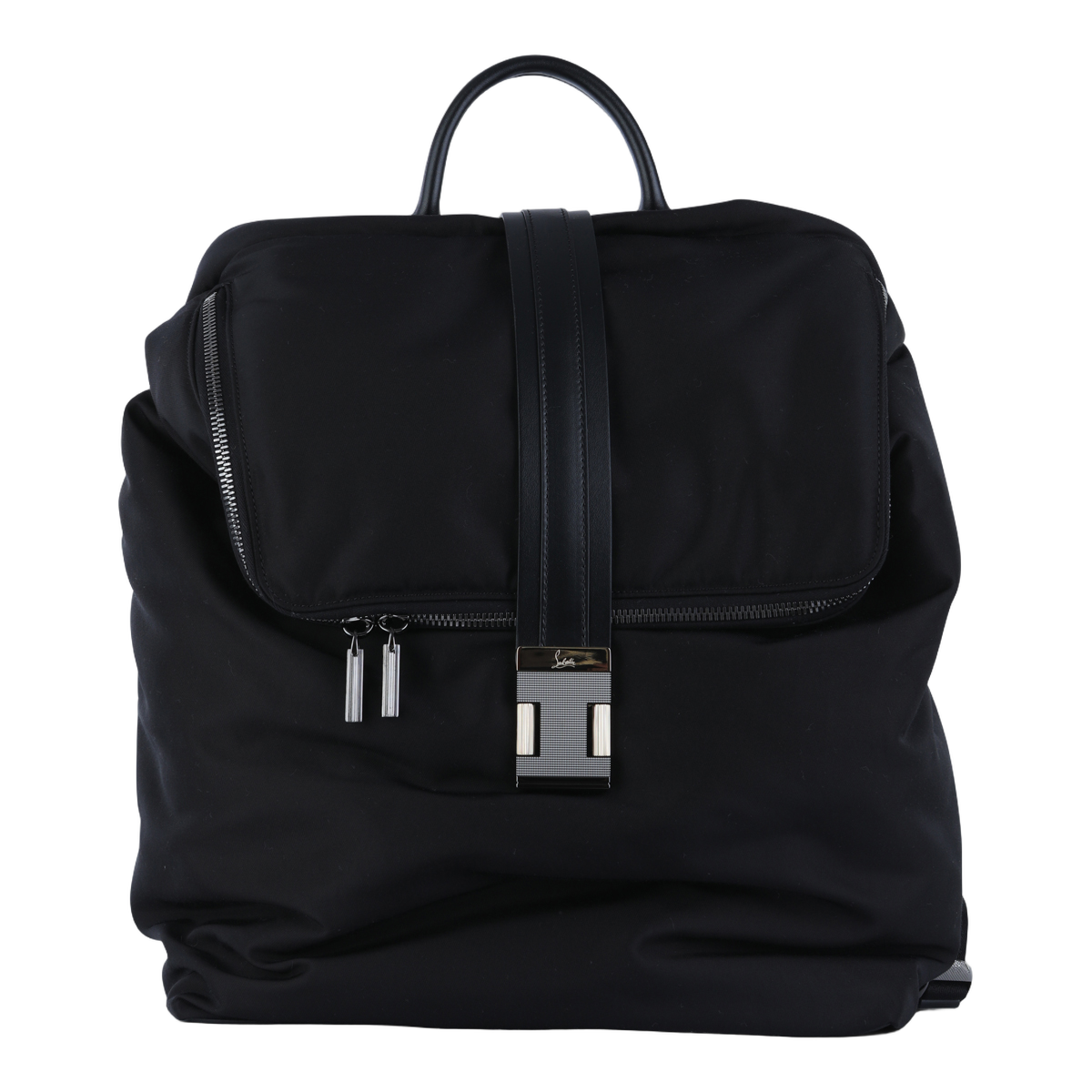 Christian Louboutin Black Backpack with Smooth Fabric Body Zwart