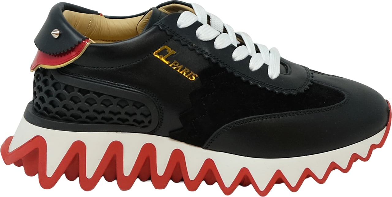 Christian Louboutin CHRISTIAN LOUBOUTIN 3201324 H358 BLACK/LOUBI CALF/VV/PAT LOUBISHARK DONNA FLAT SNEAKERS Zwart