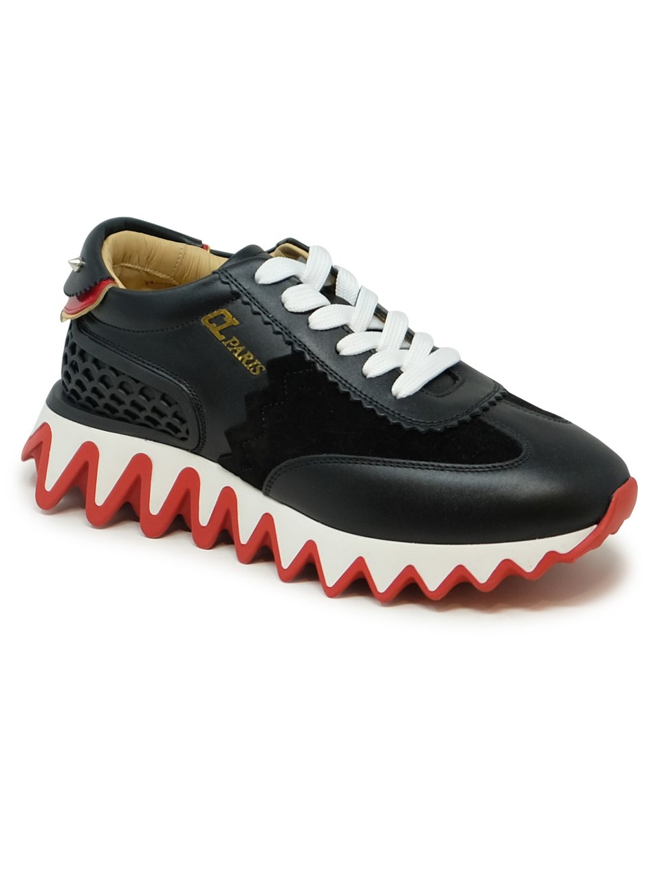Christian Louboutin CHRISTIAN LOUBOUTIN 3201324 H358 BLACK/LOUBI CALF/VV/PAT LOUBISHARK DONNA FLAT SNEAKERS Zwart