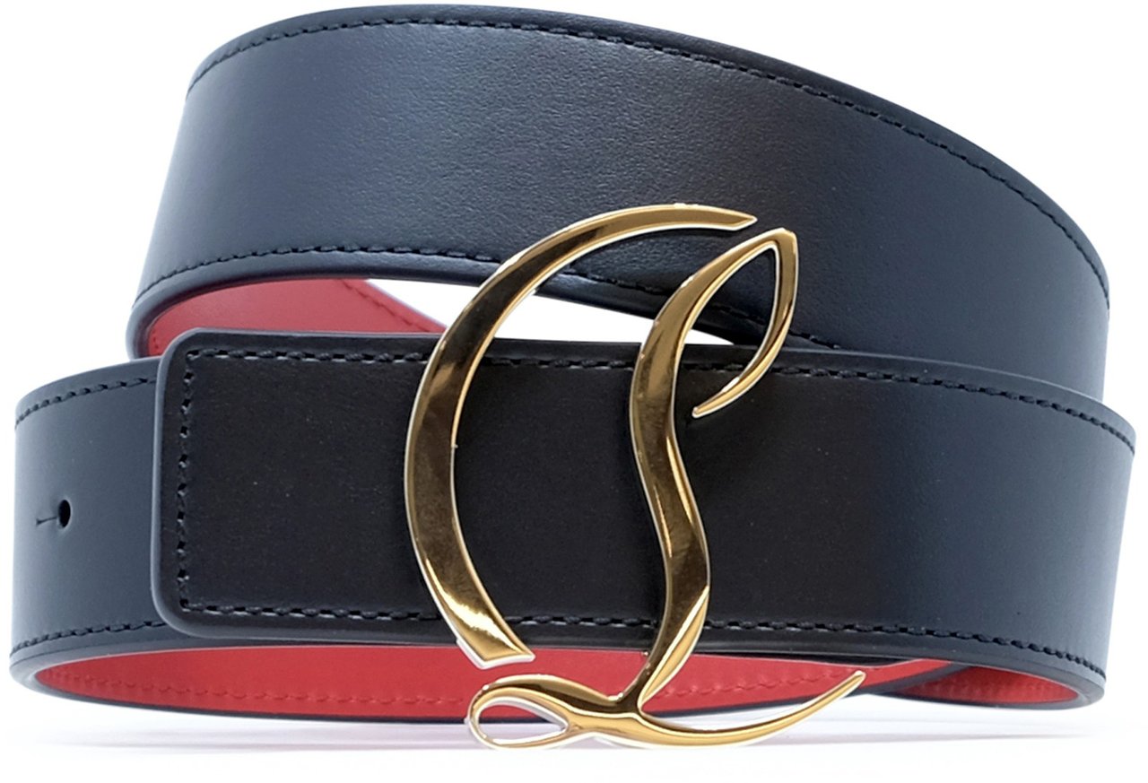 Christian Louboutin CHRISTIAN LOUBOUTIN 3215271 CM6 BLACK GOLD CALF PARIS LEATHER METAL W CL LOGO 35 BELT Zwart