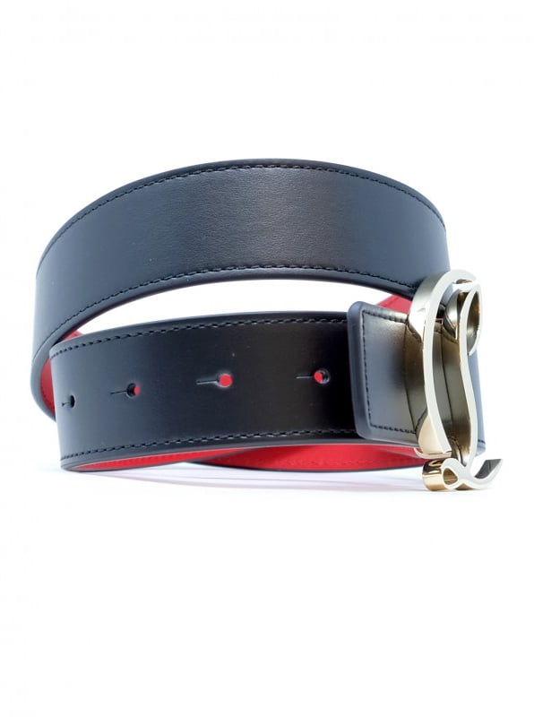 Christian Louboutin CHRISTIAN LOUBOUTIN 3215271 CM6 BLACK GOLD CALF PARIS LEATHER METAL W CL LOGO 35 BELT Zwart