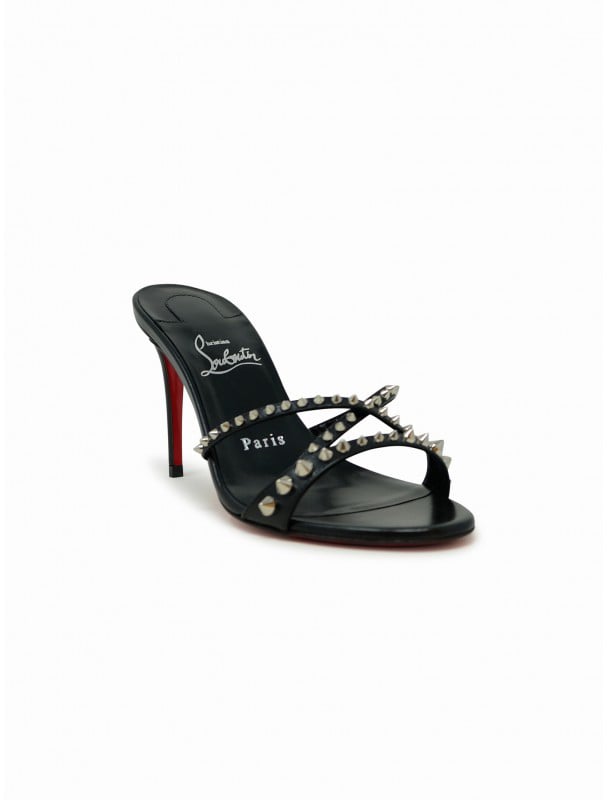 Christian Louboutin CHRISTIAN LOUBOUTIN 3240181 B439 BLACK LEATHER SPIKES TATOOSH 85 MULES Zwart
