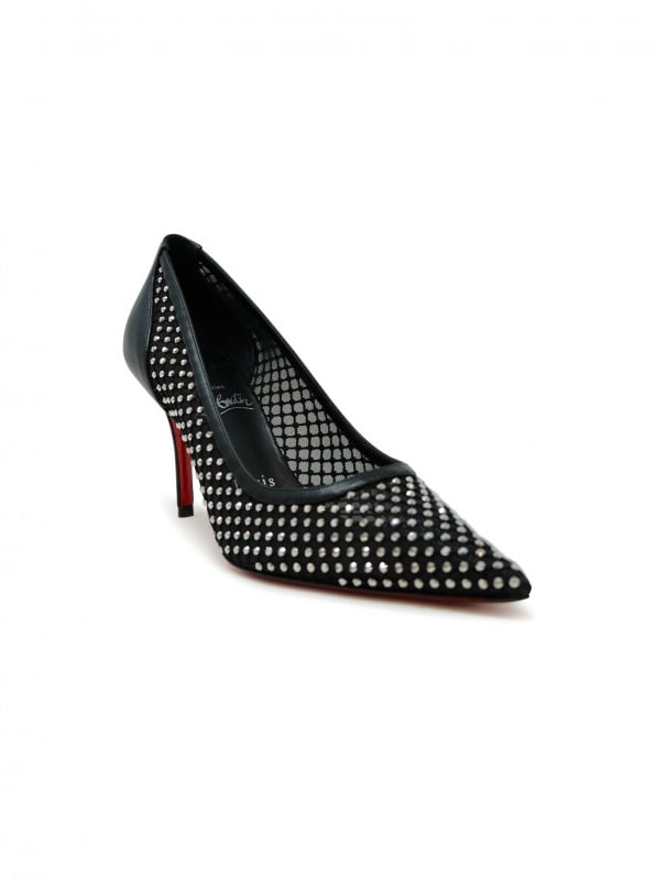 Christian Louboutin CHRISTIAN LOUBOUTIN 3240170 B775 BLACK STRASS MESH LEATHER APOSTROPHA 80 PUMPS Zwart