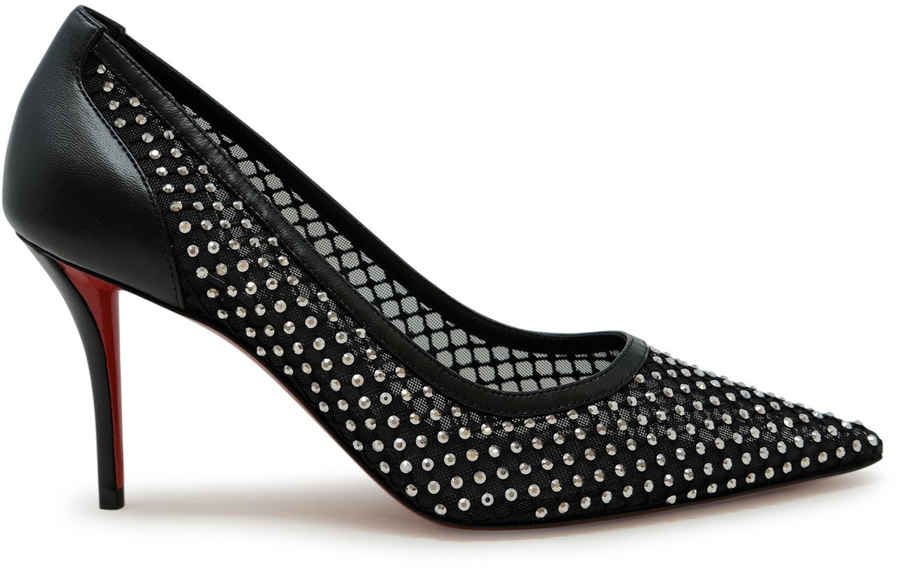 Christian Louboutin CHRISTIAN LOUBOUTIN 3240170 B775 BLACK STRASS MESH LEATHER APOSTROPHA 80 PUMPS Zwart