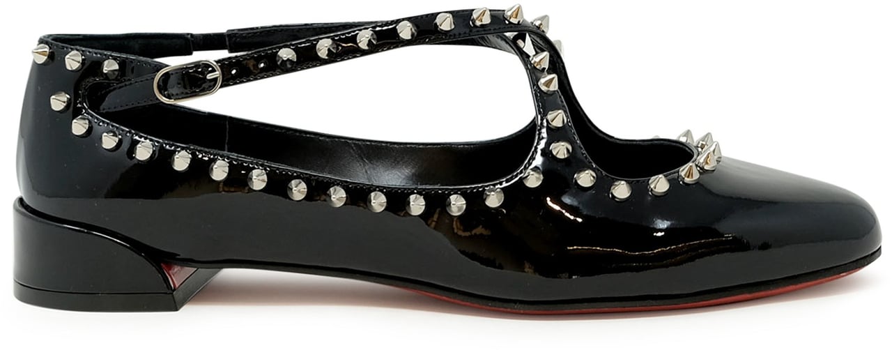 Christian Louboutin CHRISTIAN LOUBOUTIN 3240521 B439 BLACK PATENT LEATHER PILOUTA JANE SPIKES FLAT BALLERINAS Zwart