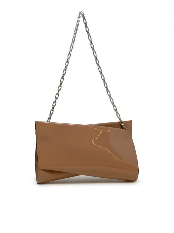 Christian Louboutin CHRISTIAN LOUBOUTIN 3245151 PK1A NUDE PATENT LOUBITWIST CLUTCH BAG Beige