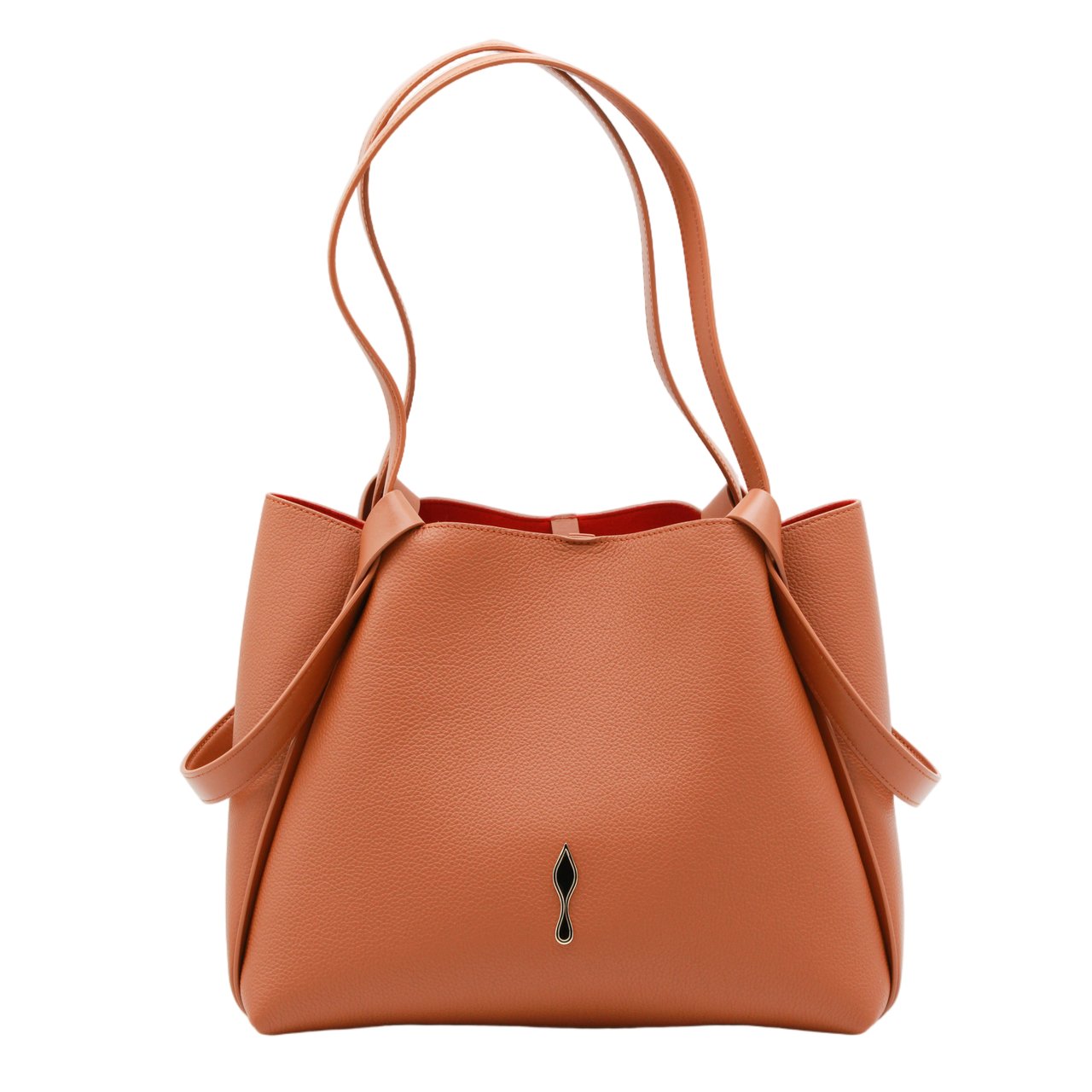 Christian Louboutin Structured Tote Bag In Textured Leather With Metallic Emblem Bruin