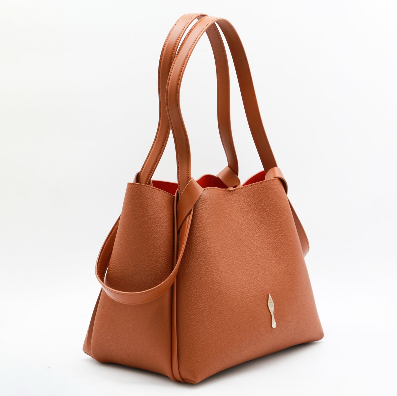 Christian Louboutin Structured Tote Bag In Textured Leather With Metallic Emblem Bruin
