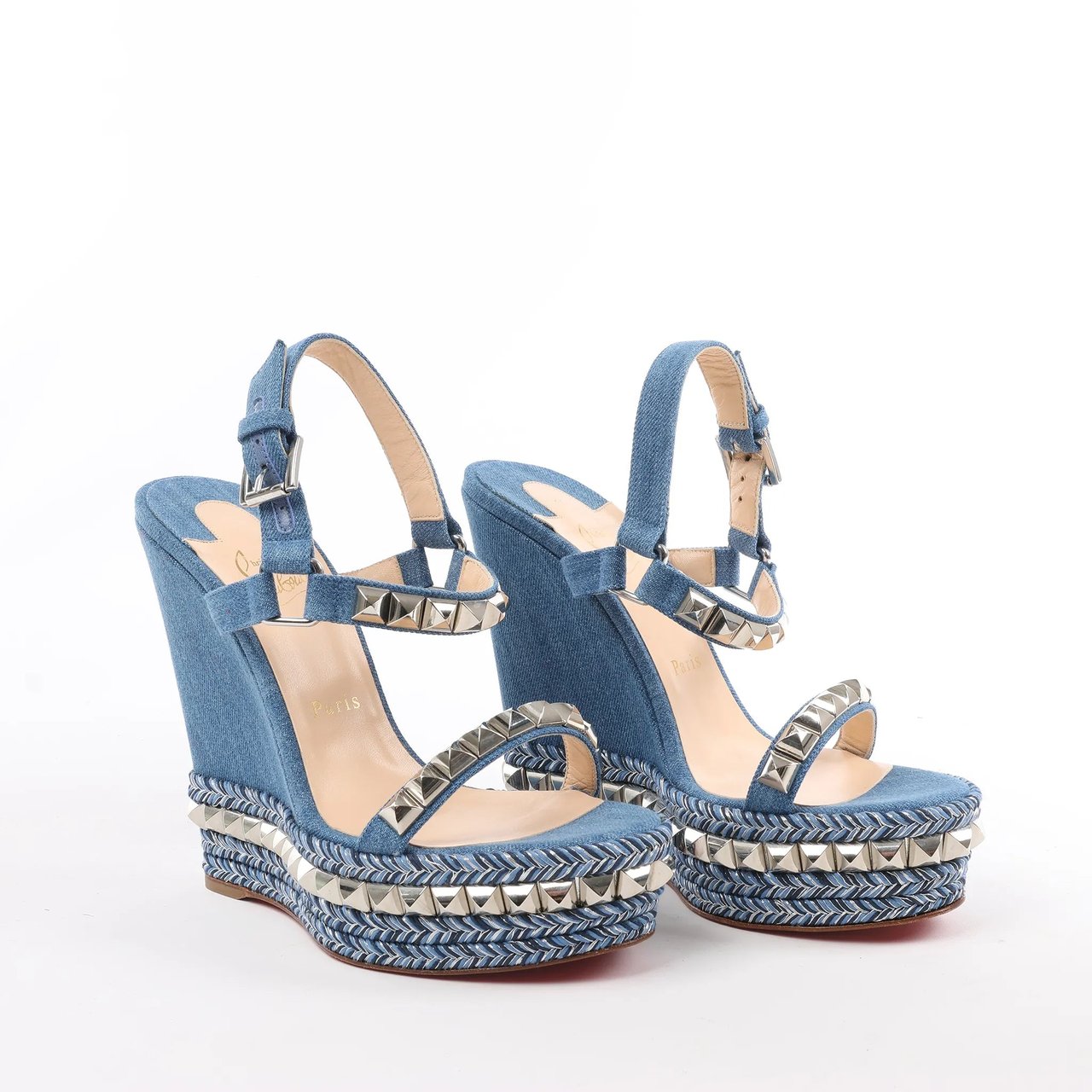 Christian Louboutin Christian Louboutin Katacrow Denim Wedge Sole Sandals in Blue, Size 38 EU Blauw