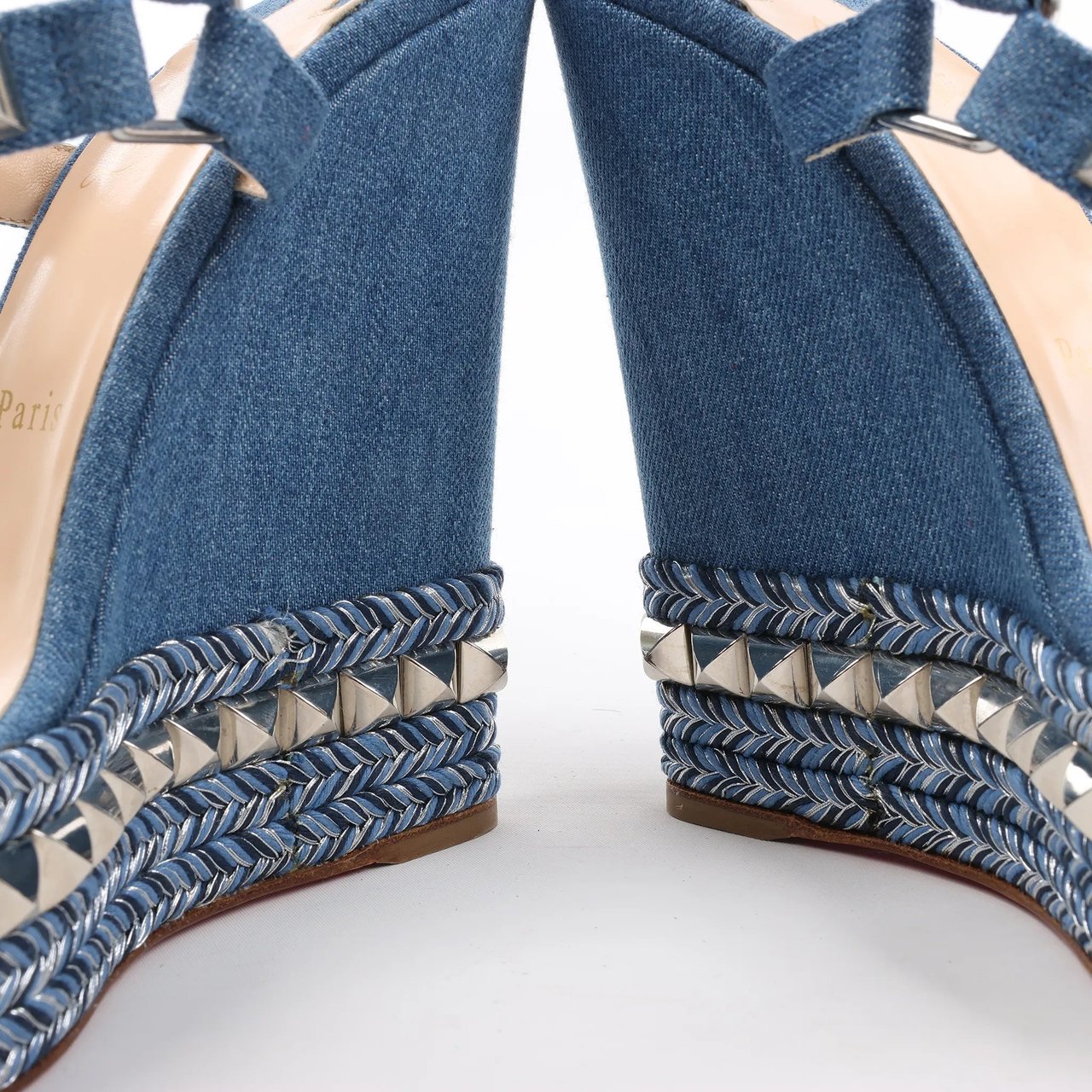 Christian Louboutin Christian Louboutin Katacrow Denim Wedge Sole Sandals in Blue, Size 38 EU Blauw