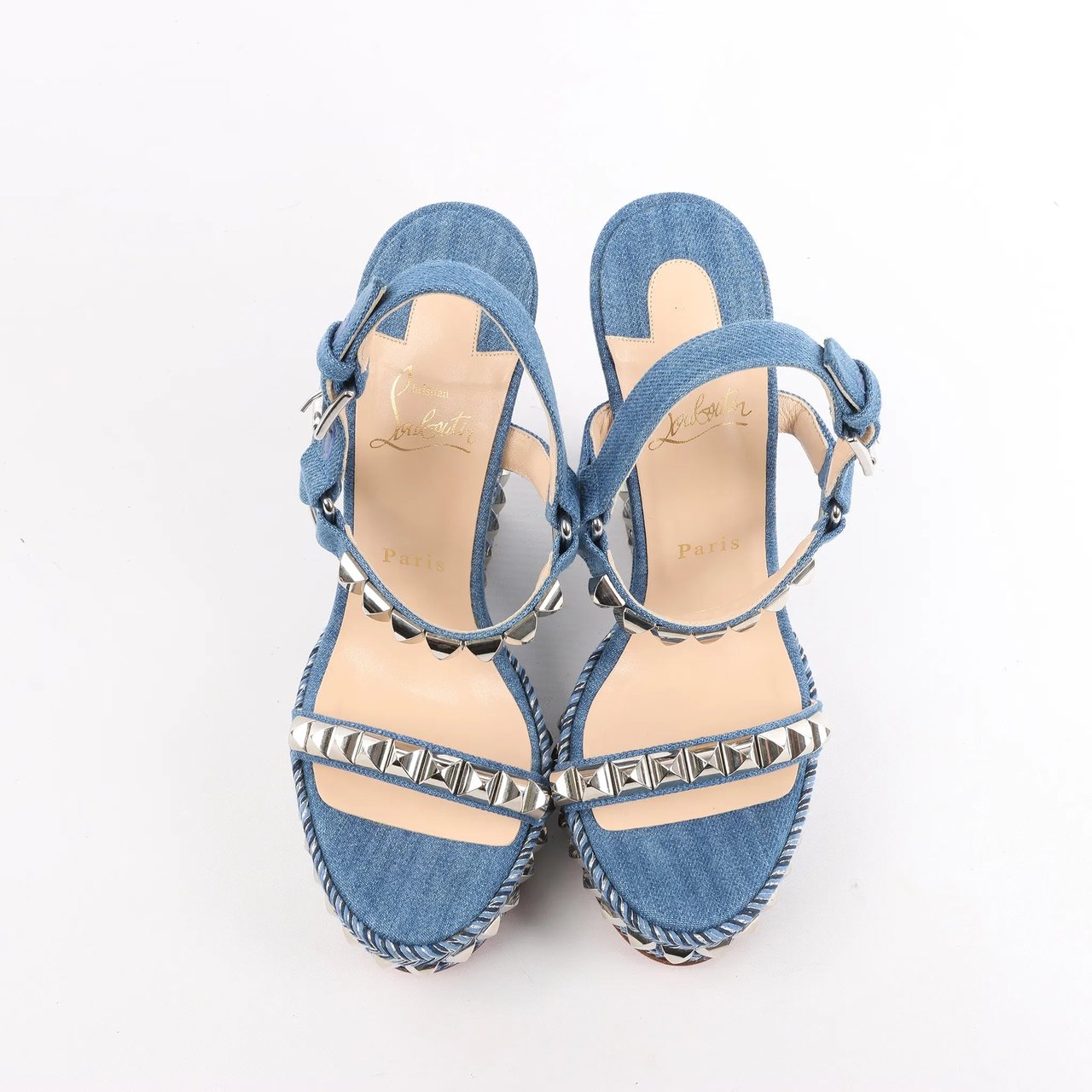 Christian Louboutin Christian Louboutin Katacrow Denim Wedge Sole Sandals in Blue, Size 38 EU Blauw