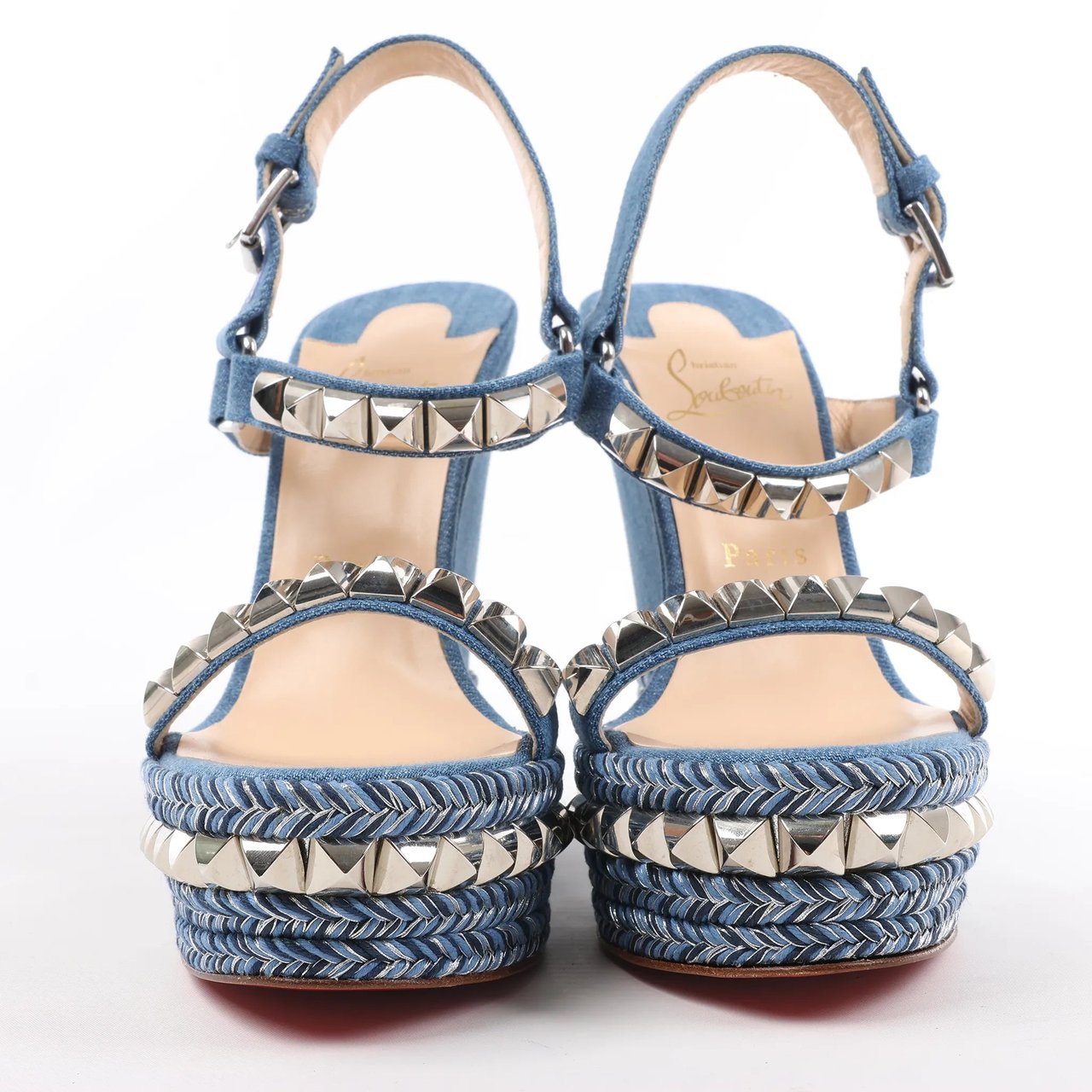 Christian Louboutin Christian Louboutin Katacrow Denim Wedge Sole Sandals in Blue, Size 38 EU Blauw