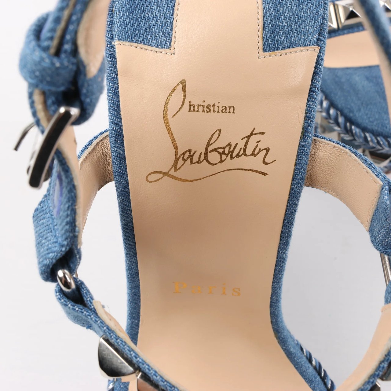 Christian Louboutin Christian Louboutin Katacrow Denim Wedge Sole Sandals in Blue, Size 38 EU Blauw